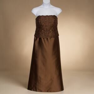 Prom Ball Gown Strapless Beaded Jovani Bronze Silk Formal Dress Size 16 Vintage